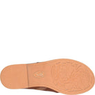 Close-up of a tan shoe sole with 'Sofft' branding on a white background