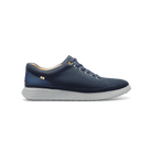 Navy blue sneaker with white sole on a white background