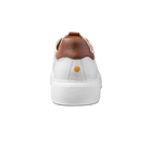 White sneaker with brown accents on a white background