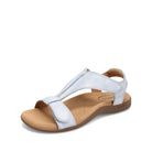 White sandal with brown sole on a white background