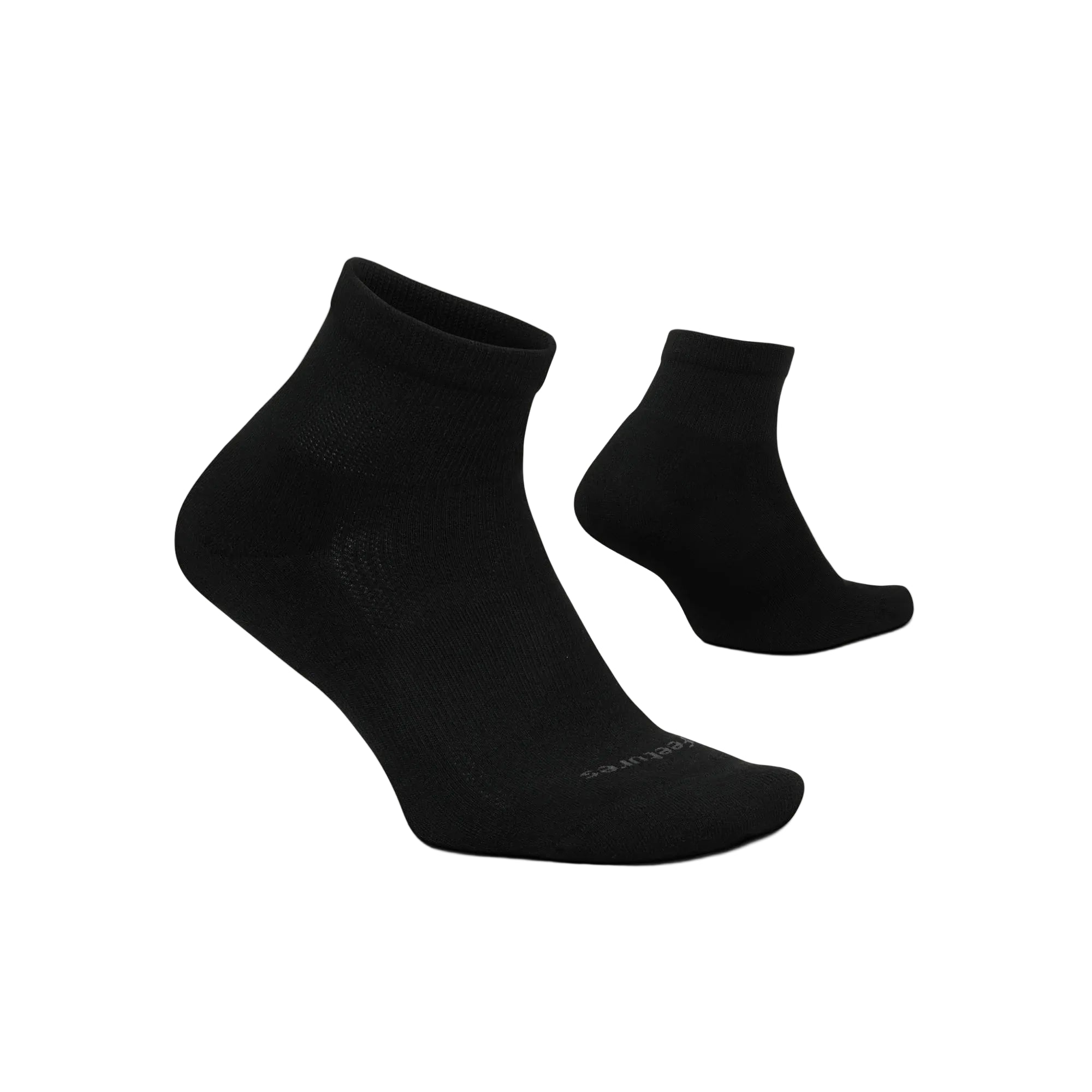 Two black ankle socks on a light gray background
