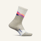 Gray socks with colorful stripes on a white background