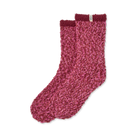 A pair of textured, chunky knit socks in a heathered magenta-pink color, displayed against a solid white background.