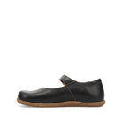 Black shoe with a cork sole on a white background