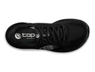 Black athletic shoe with 'top' branding on a white background
