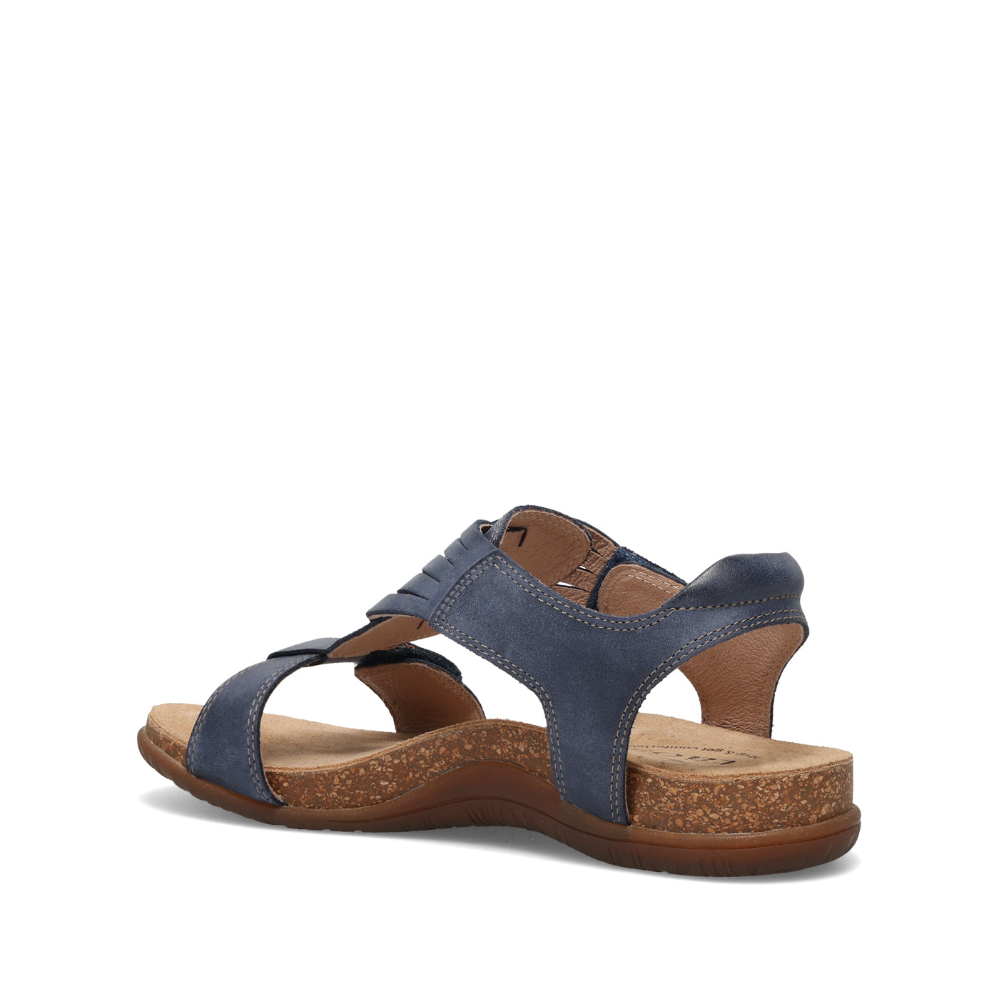 Blue sandal with brown sole on a white background