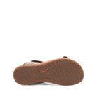 Brown sandal with visible brand name on a white background