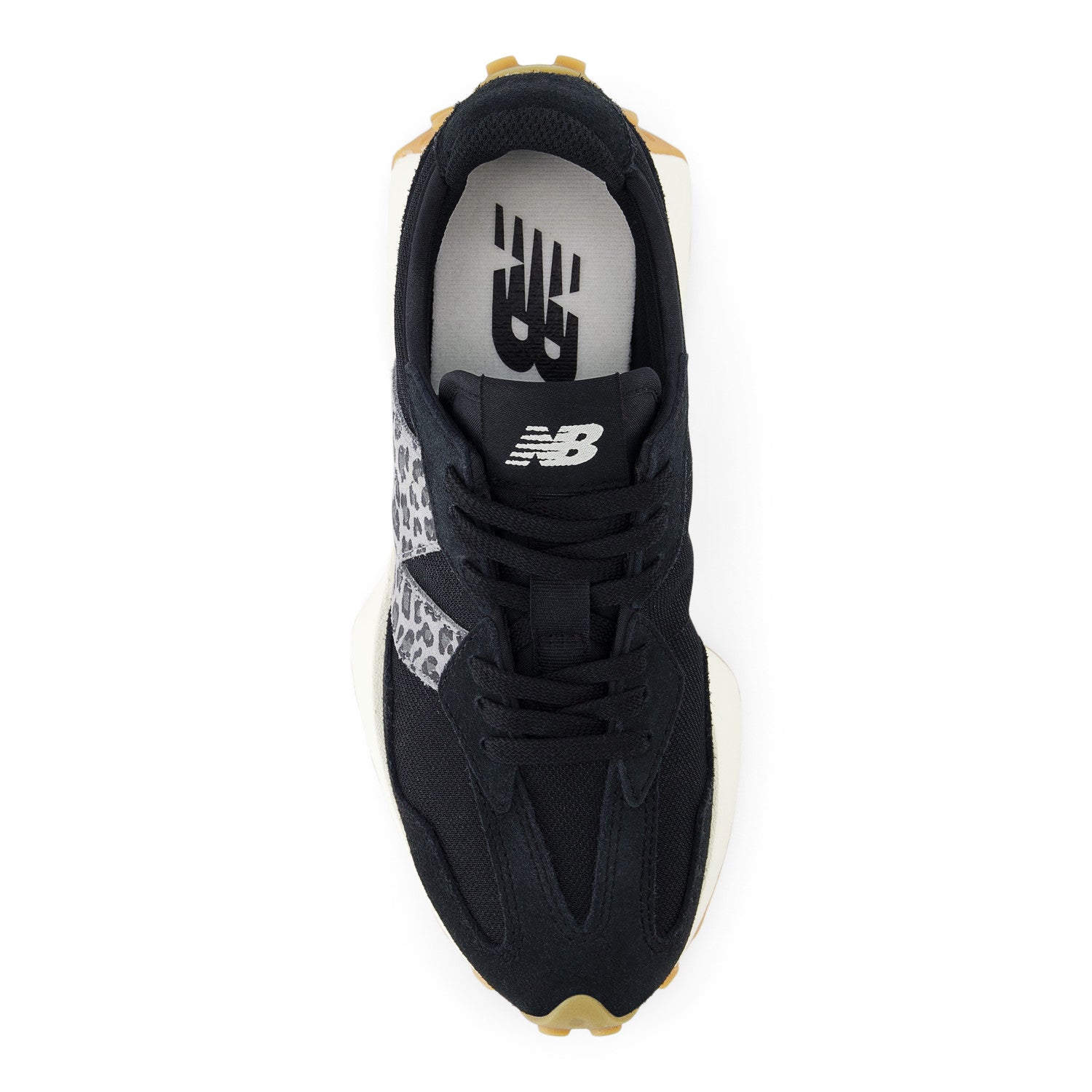 Black sneaker with New Balance logo on a white background