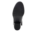 The black rubber outsole of a boot, shown from a top-down view against a plain white background.