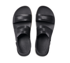 Black slide sandals on a white background