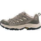 Gray hiking shoe with brand logo on a white background
