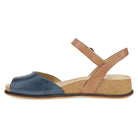 Blue sandal with cork sole on a white background