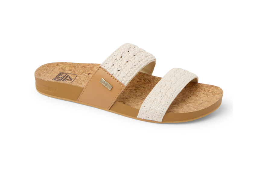Beige sandal with cork sole on a white background