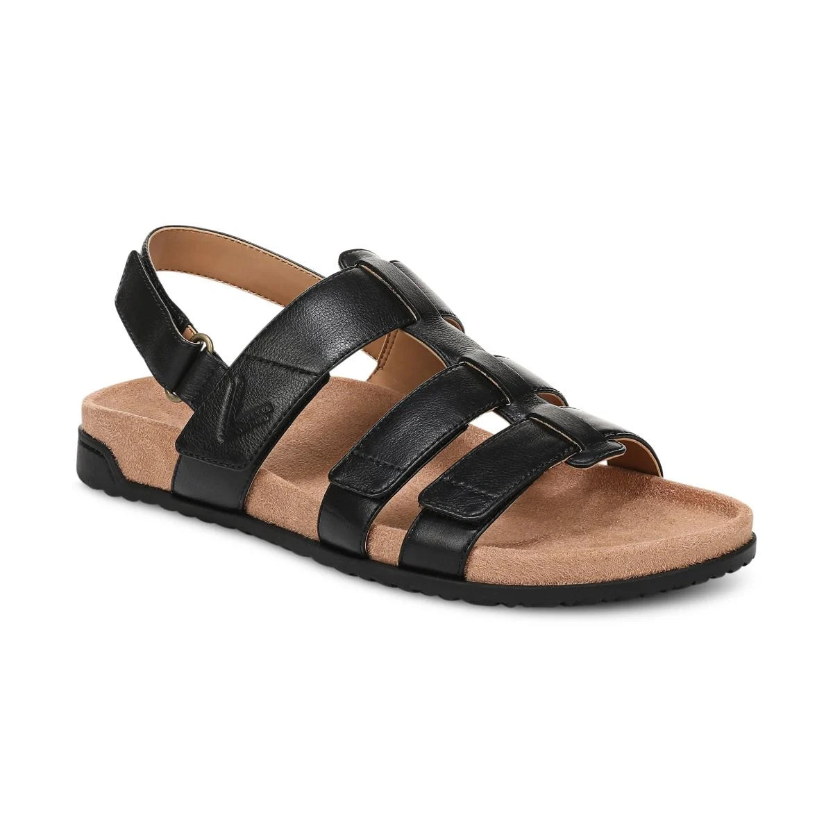 Black sandal with cork sole on a white background