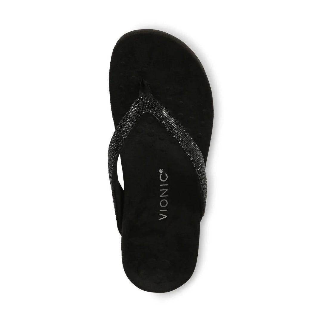 Women's Vionic Dillon Shine Toe Post Sandal Color: Black  7
