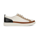 White sneaker with black and brown accents on a white background