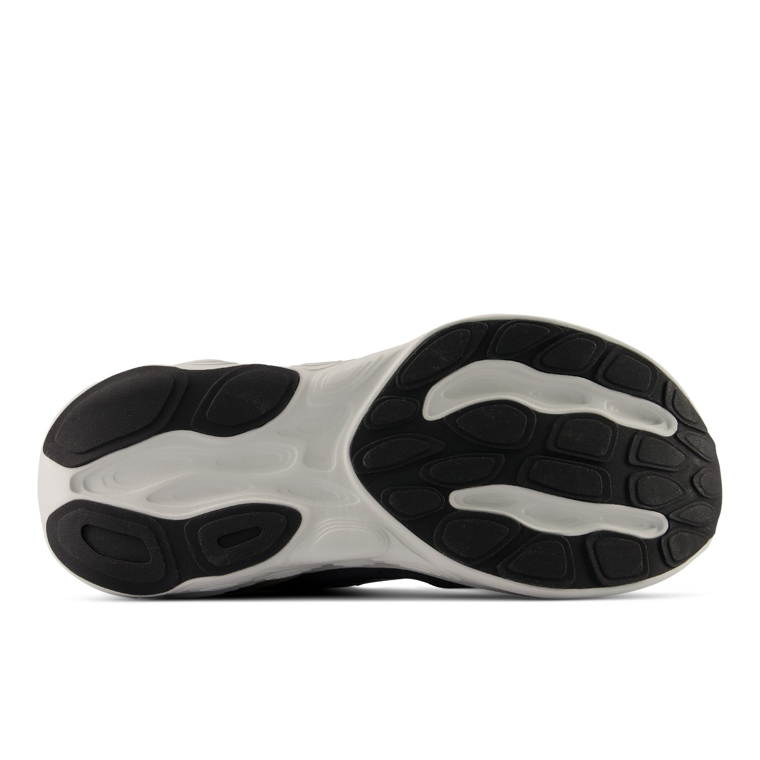 Close-up of a shoe sole with black and white design on a white background