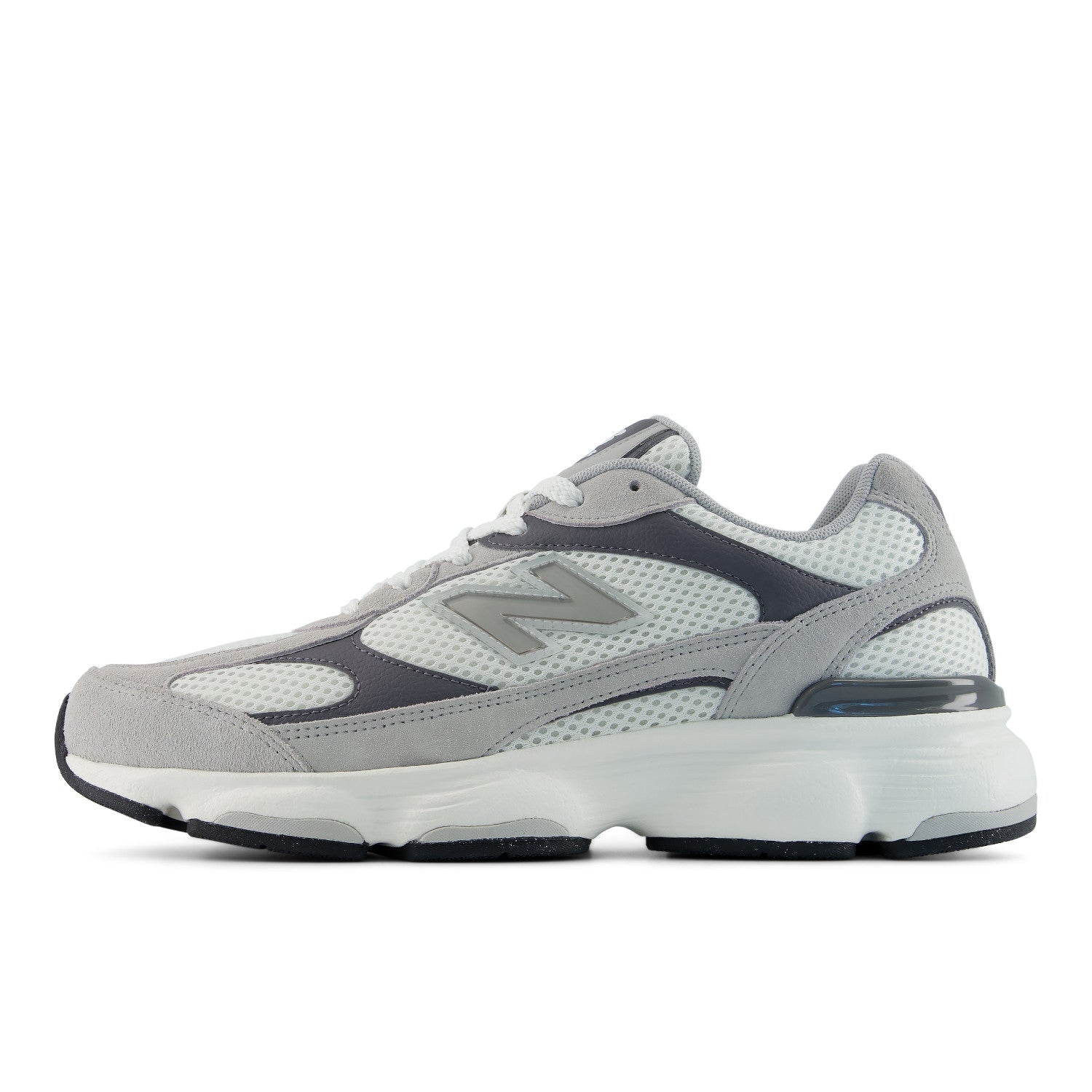 Gray sneaker with New Balance logo on a white background