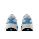 Pair of gray and blue running shoes on a white background