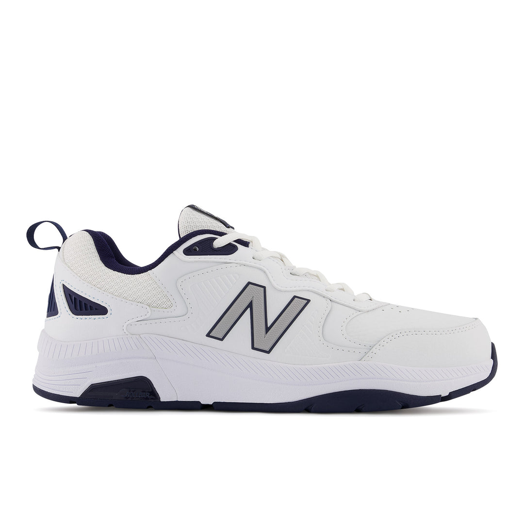 Men's New Balance MX857V3 Color: White with Navy and Rain Cloud