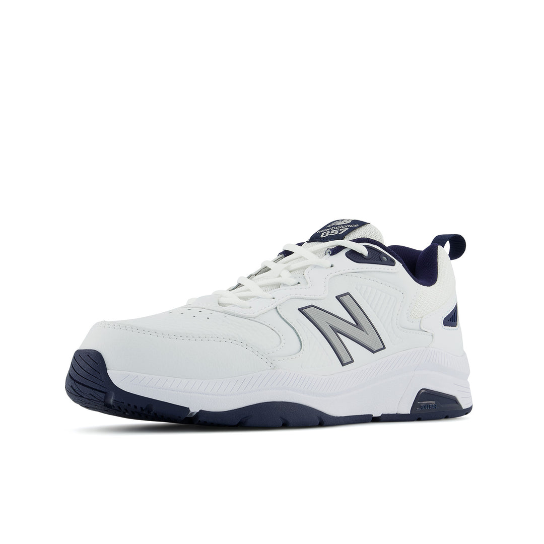 Men's New Balance MX857V3 Color: White with Navy and Rain Cloud