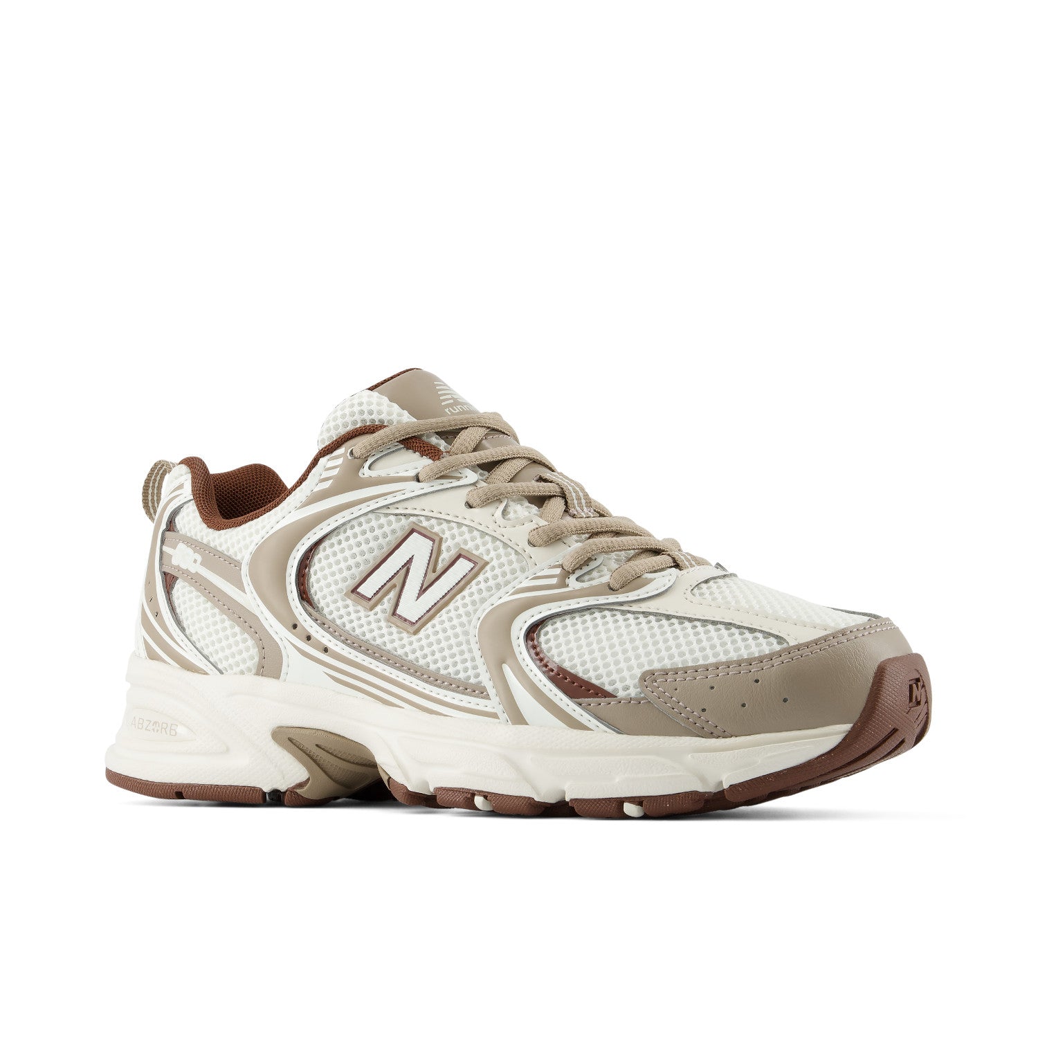 White athletic shoe with gray accents on a white background