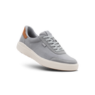 Gray sneaker with a brown accent on a white background