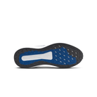 Close-up of a shoe sole with blue and black pattern on a white background