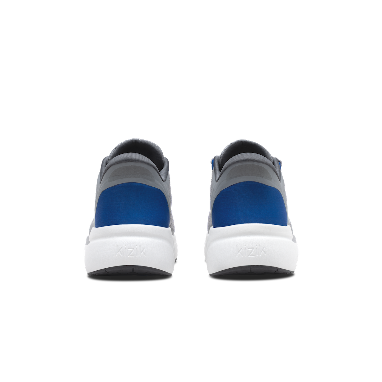Pair of gray and blue sneakers on a white background