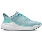 Light blue running shoe with white sole on a white background