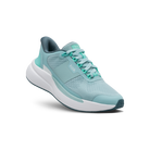 Teal running shoe on a black background