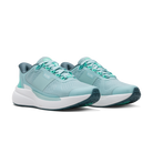 Pair of light blue running shoes on a white background