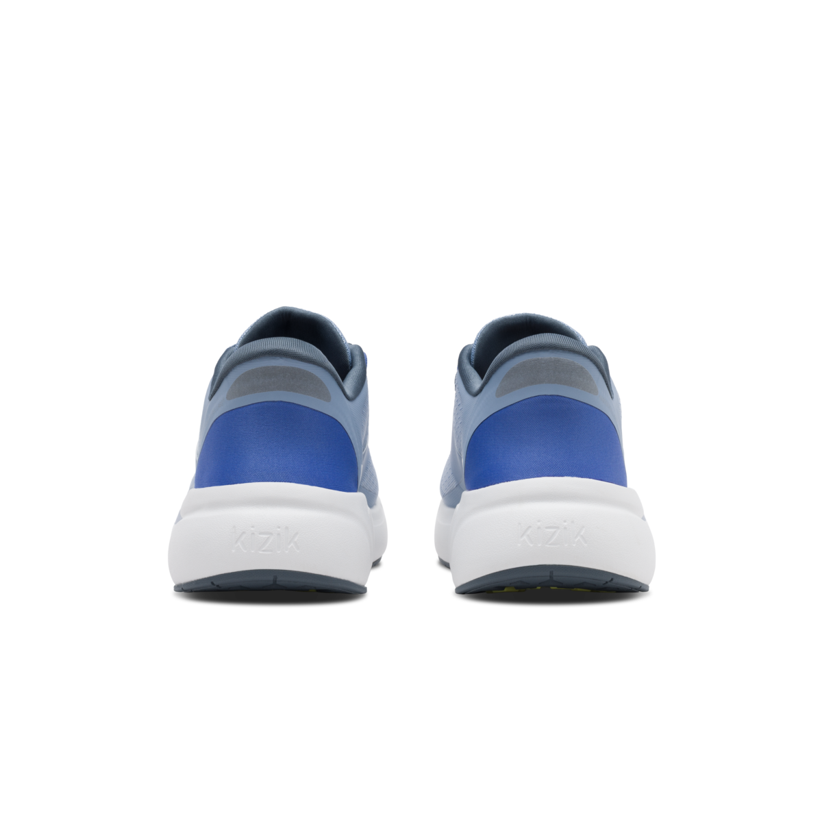 Pair of blue and white shoes on a black background