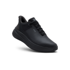 A black low-top athletic sneaker with a chunky platform sole, shown at a three-quarter angle on a white background.