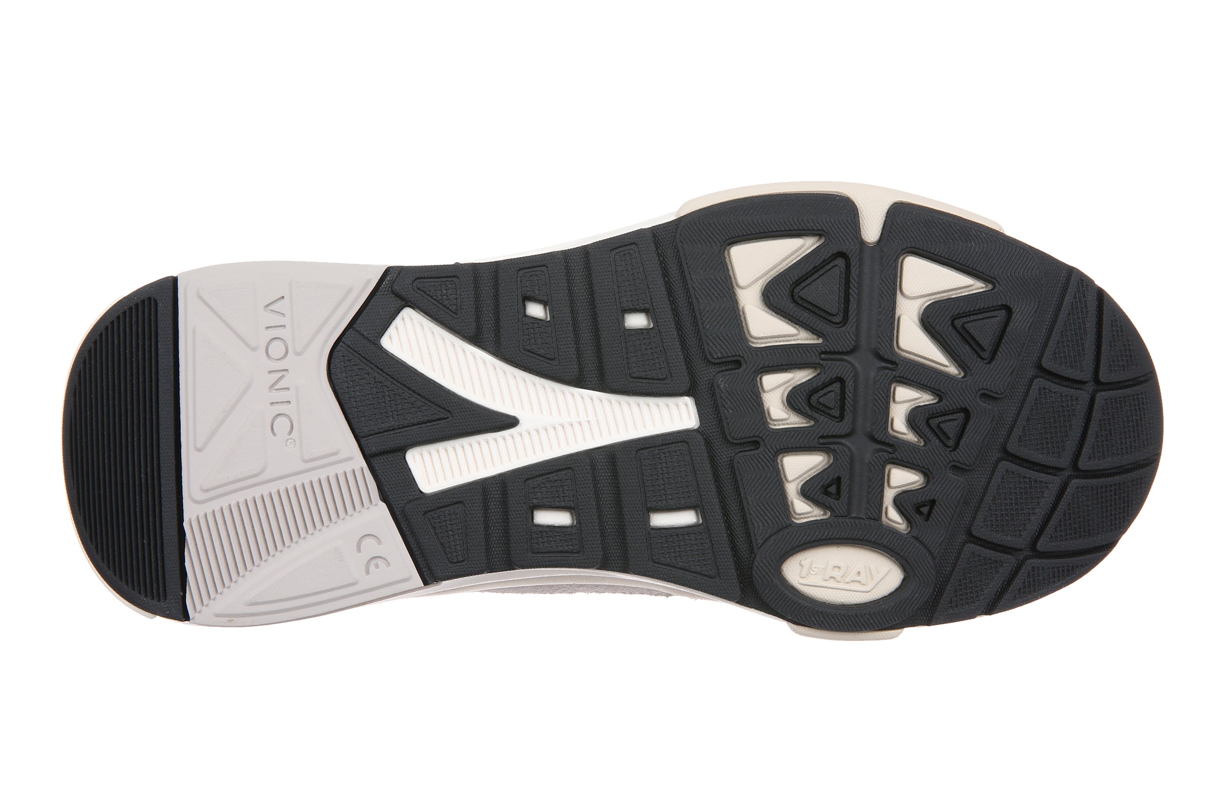 The outsole of a Vionic sneaker, showing a black and white tread pattern on a plain white background.
