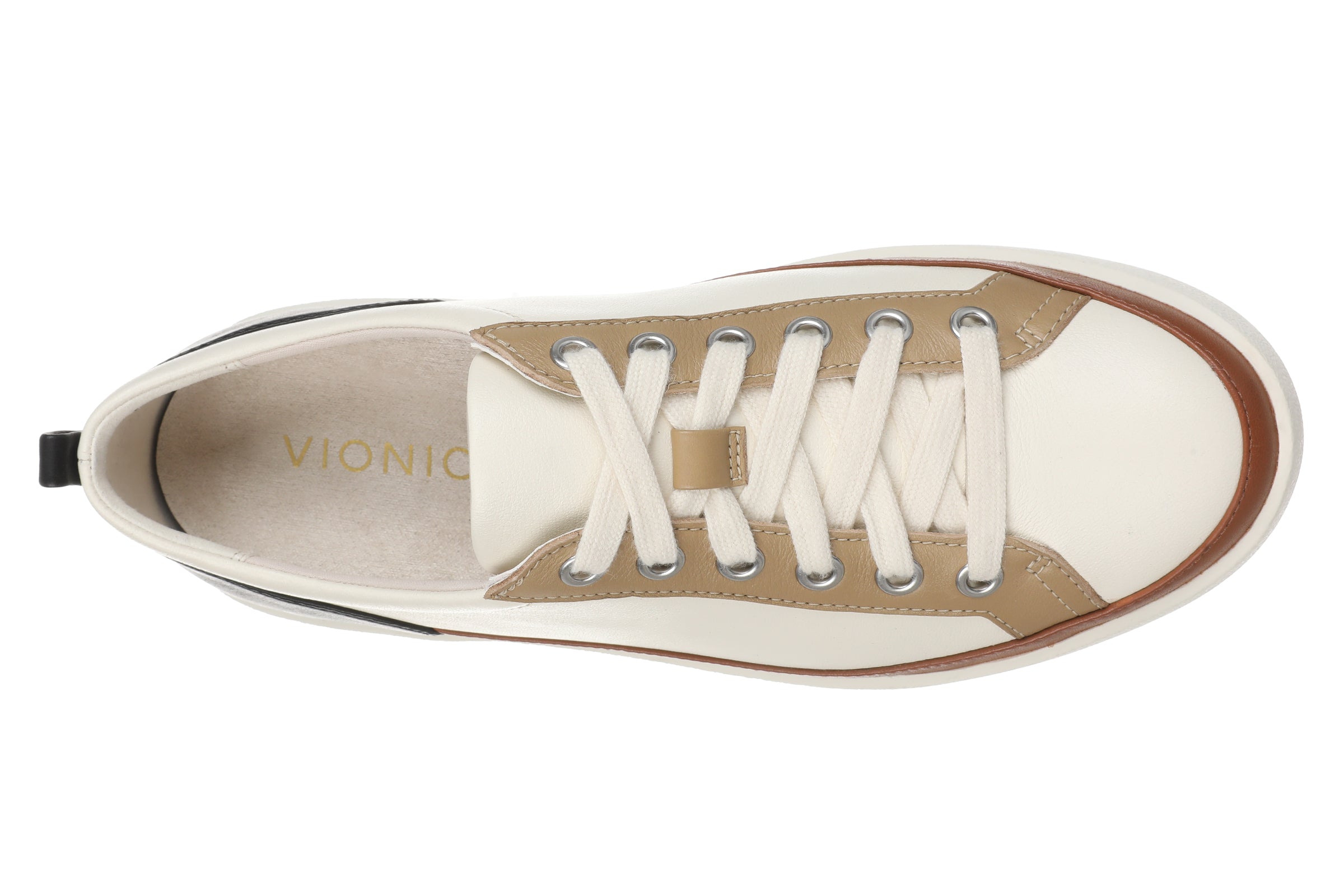 Beige sneaker with white laces on a white background
