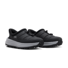 Black slip-on shoes with white sole on a transparent background