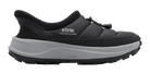 A black Kizik HANGS FREE FOOTWEAR slip-on shoe with a thick gray midsole and black treaded outsole, shown from a side profile on a white background.