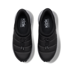 A pair of black Kizik slip-on shoes shown from a top-down view on a white background.