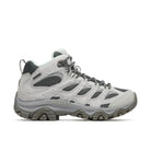 Gray hiking boot with visible Merrell branding on a white background