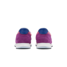 Purple and pink sneakers with blue accents on a white background