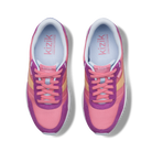 Pair of pink and purple sneakers with 'kizik' branding on a white background