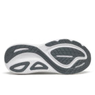 The outsole of a white and dark gray running shoe, showing the tread pattern and branding on a clean white background.