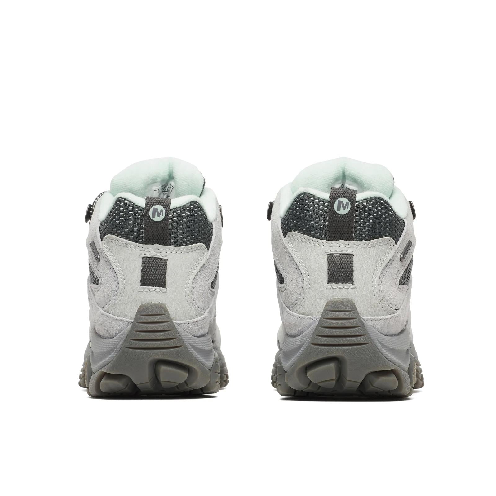 Pair of gray hiking shoes with black accents on a white background