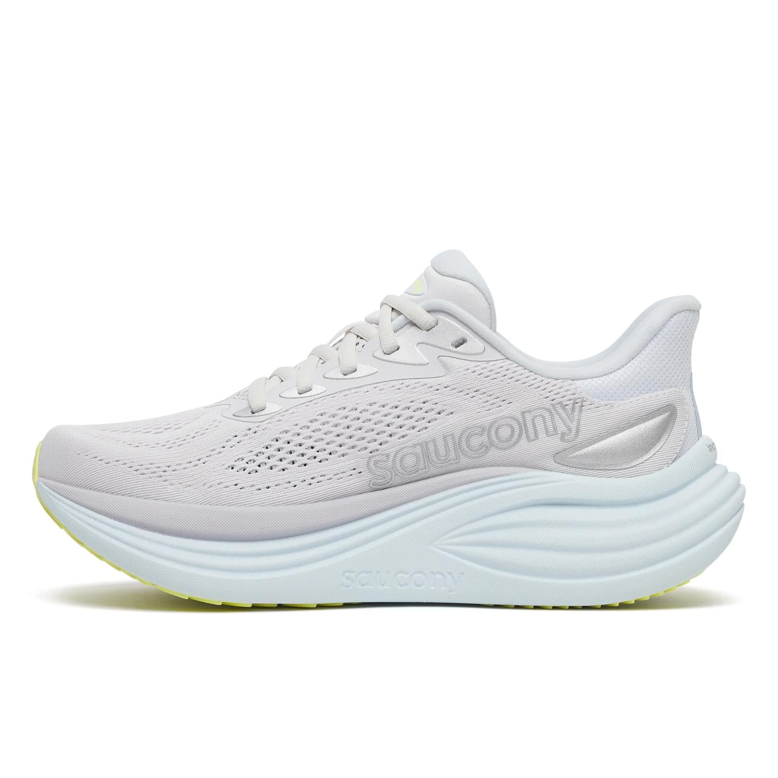 White running shoe with a visible brand logo on a white background