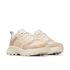 Beige sneakers with white accents on a white background