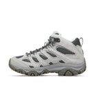 White hiking boot with gray accents on a white background
