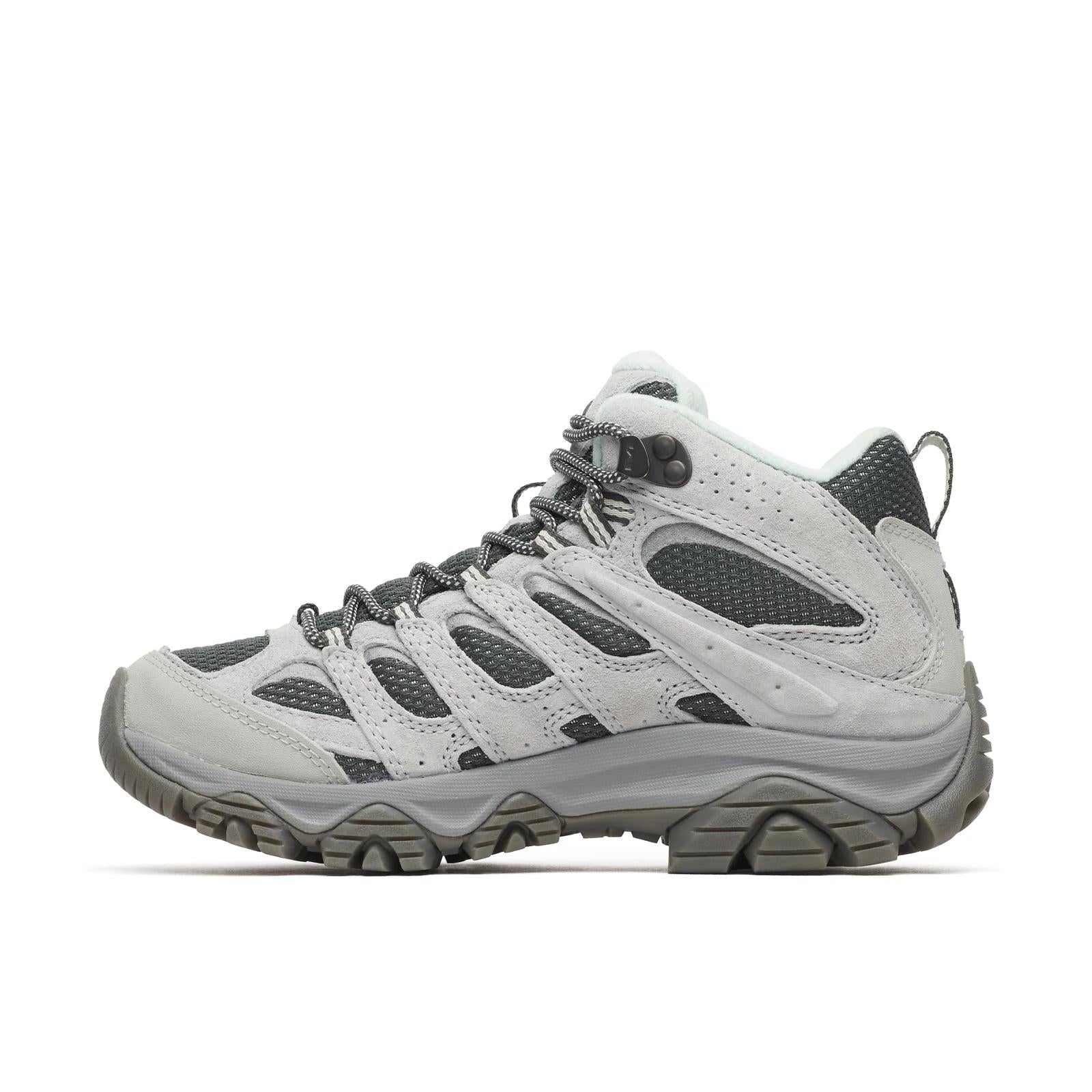 White hiking boot with gray accents on a white background