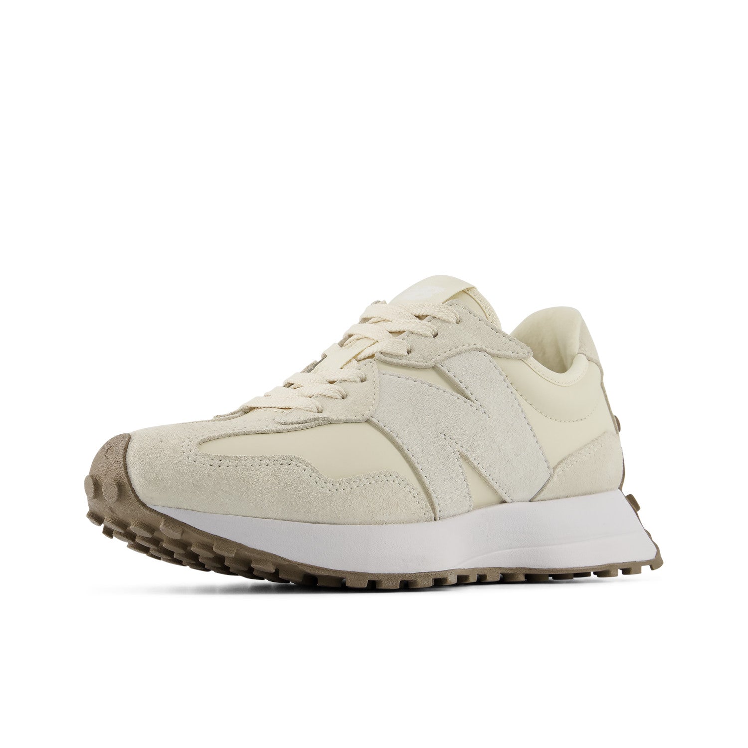 Beige sneaker with a white sole on a white background