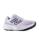 Purple running shoe with black logo on a white background